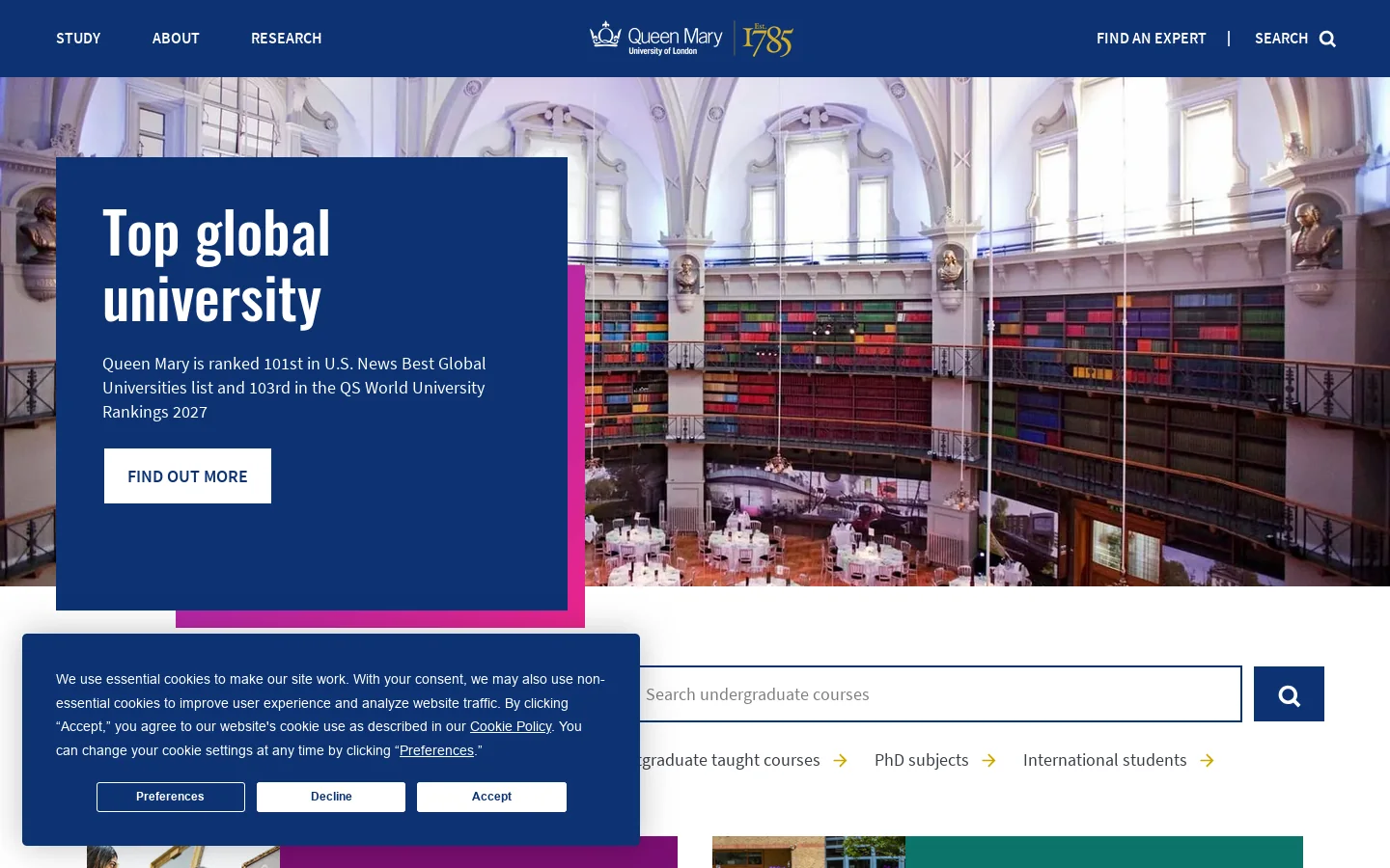 Queen Mary University of London Homepage screenshot