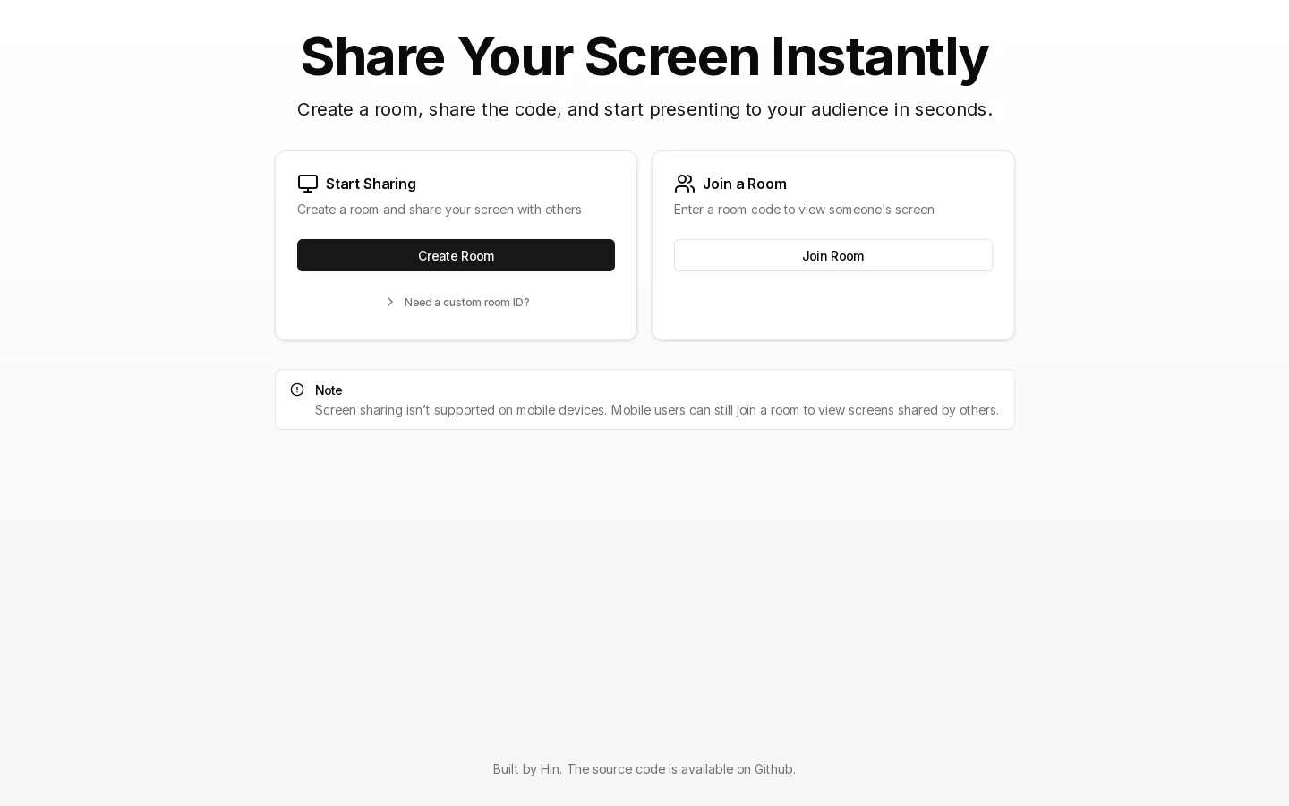 Share Your Screen Instantly Homepage screenshot