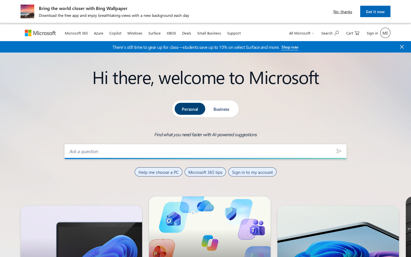 Microsoft Homepage screenshot