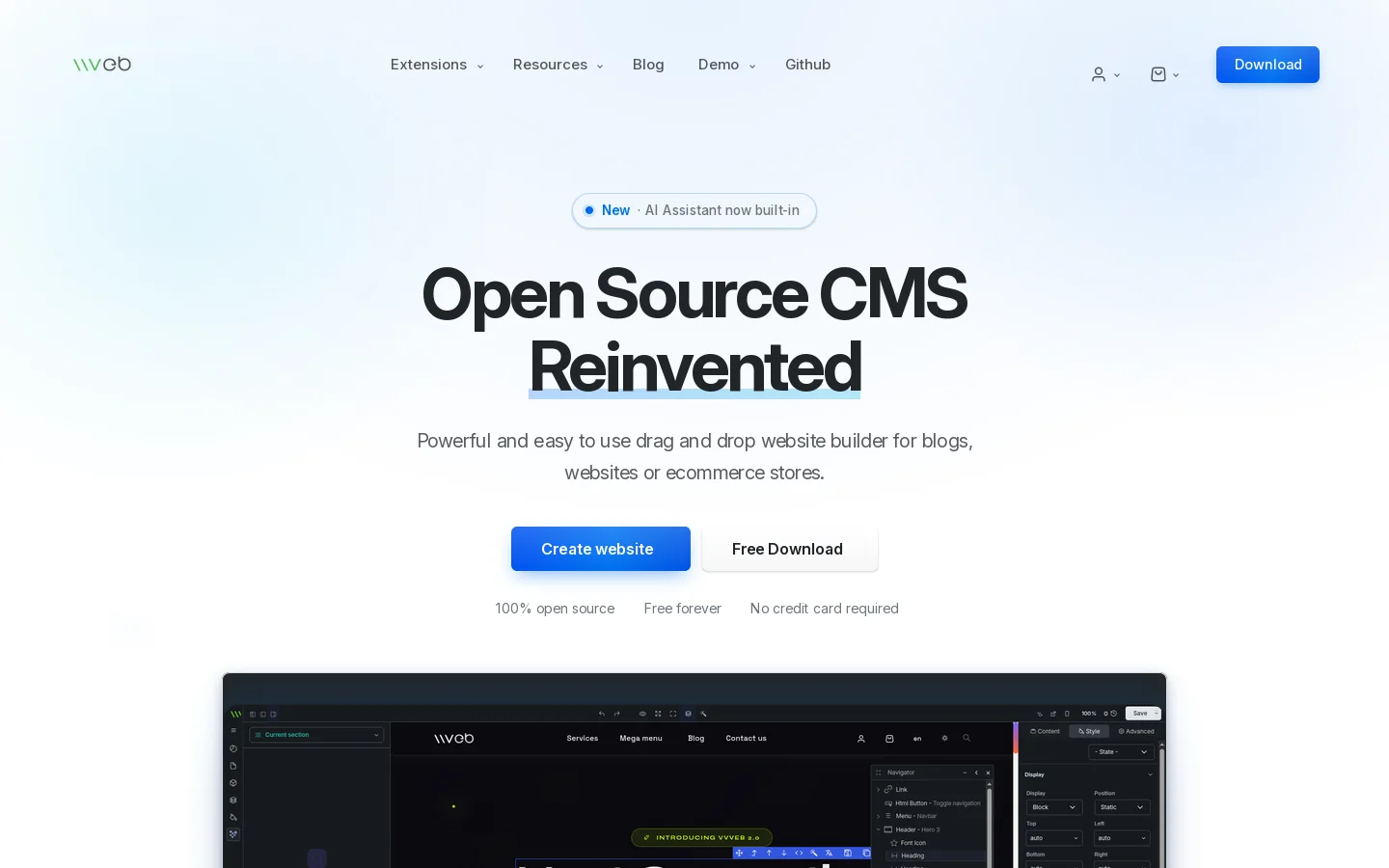 Vvveb Homepage screenshot