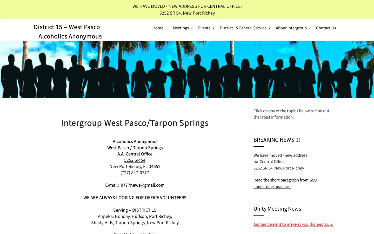 District 15 – West Pasco Alcoholics Anonymous Homepage screenshot