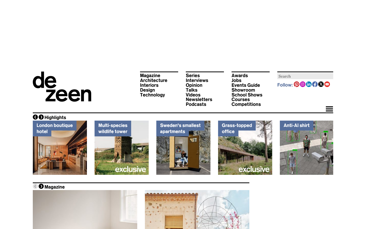 Dezeen Homepage screenshot