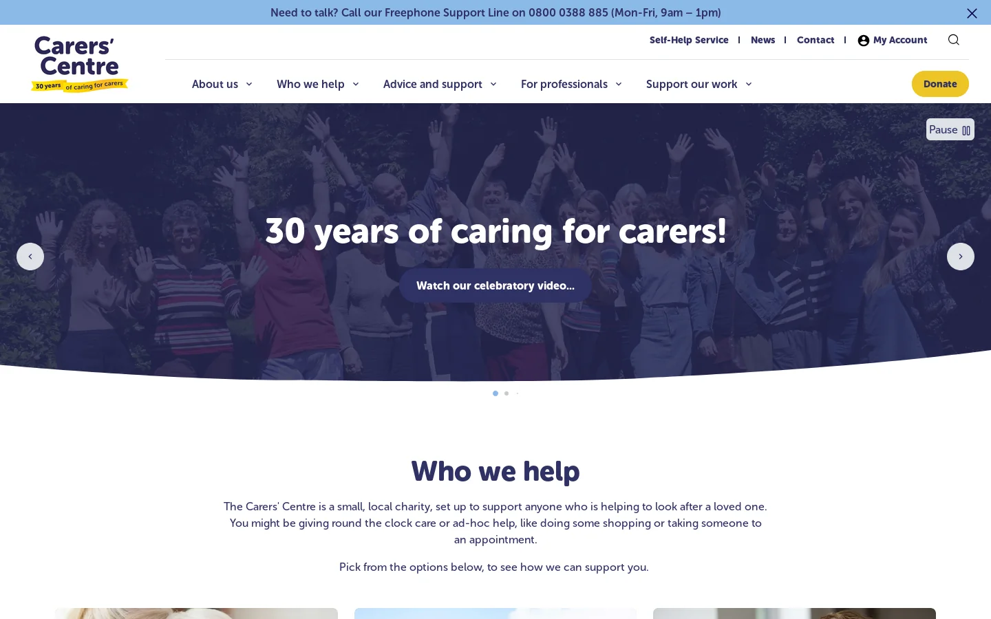 The Carers’ Centre | Supporting those looking after someone Homepage screenshot