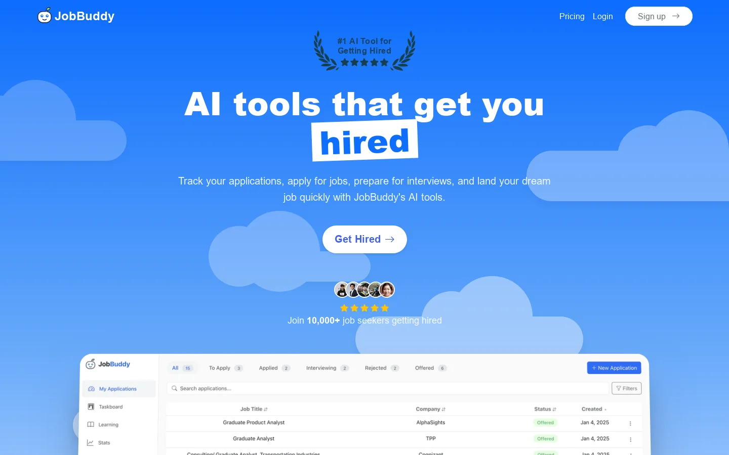 JobBuddy | AI Tools That Get You Hired Homepage screenshot