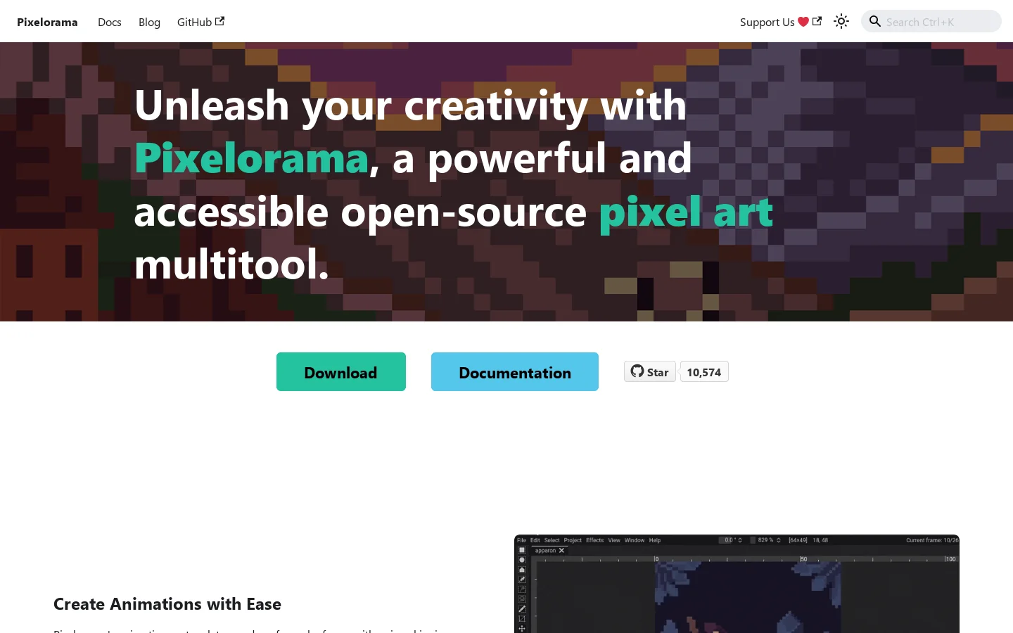 Pixelorama Homepage screenshot