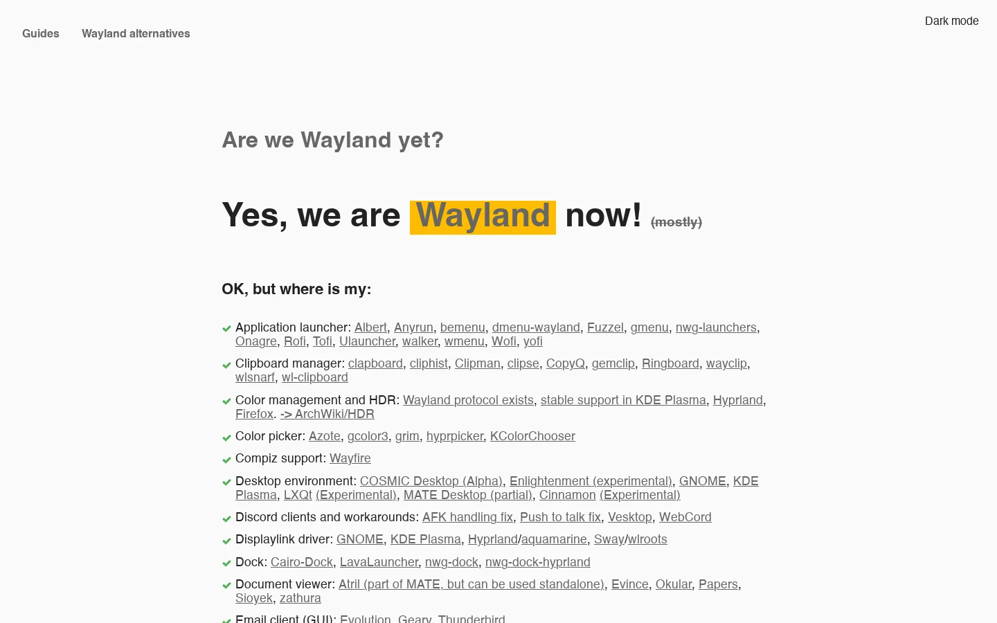 We are Wayland now! Homepage screenshot