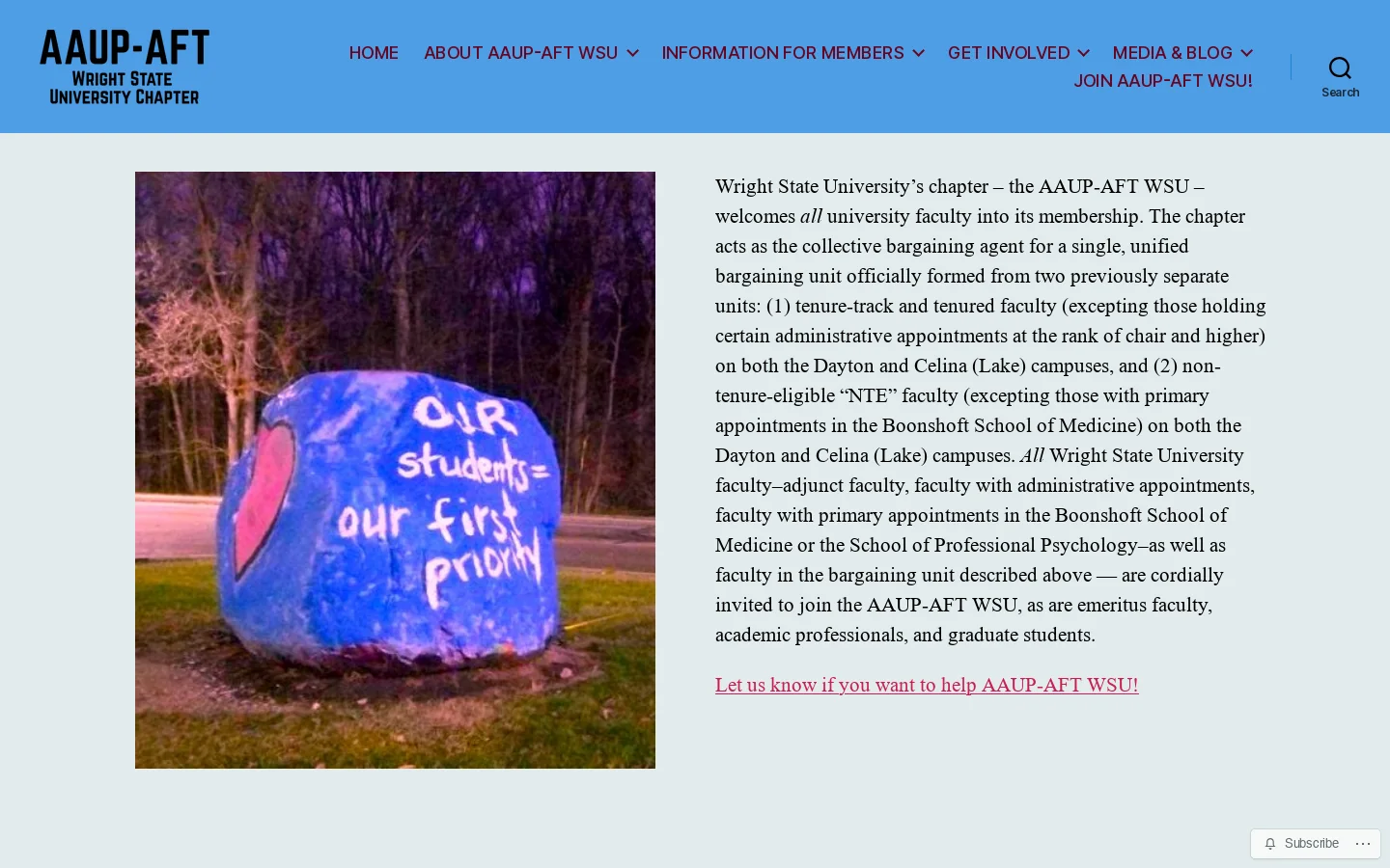 AAUP-AFT Wright State University Chapter Homepage screenshot