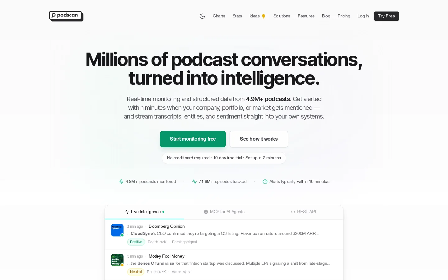 Podscan.fm Homepage screenshot