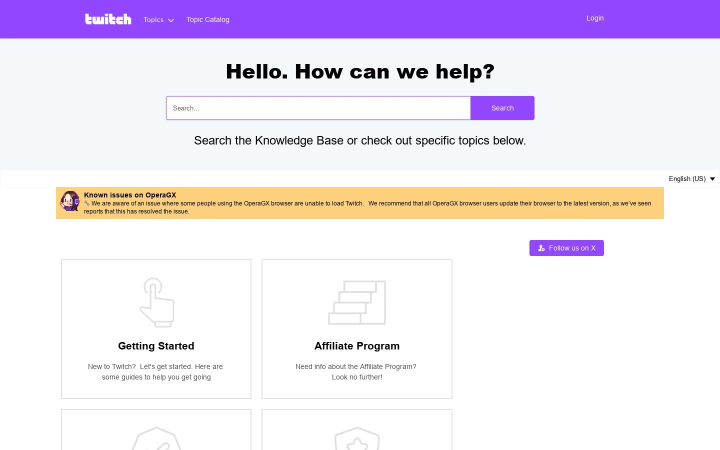 Twitch Help Portal Homepage screenshot