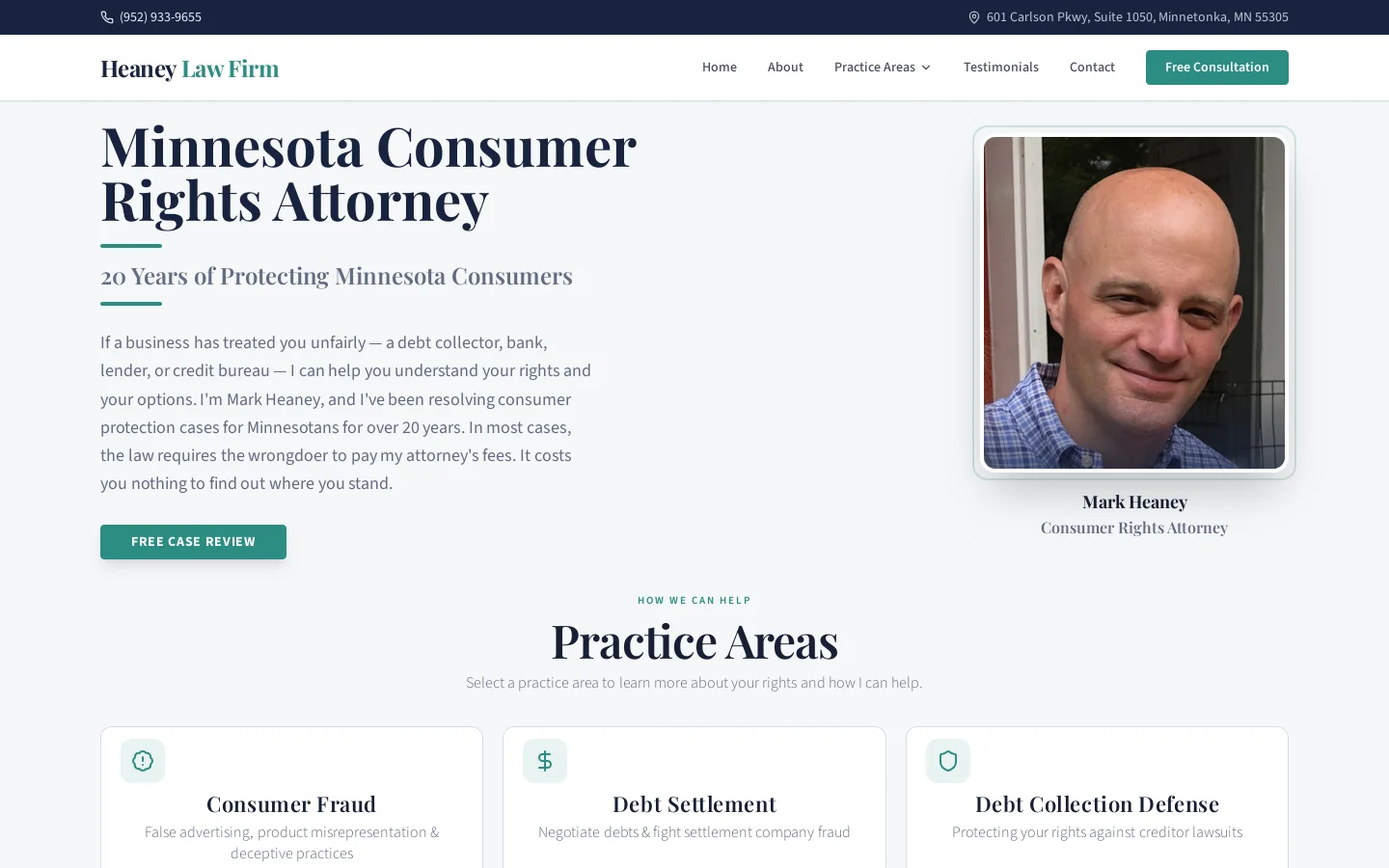 Heaney Law Firm Homepage screenshot