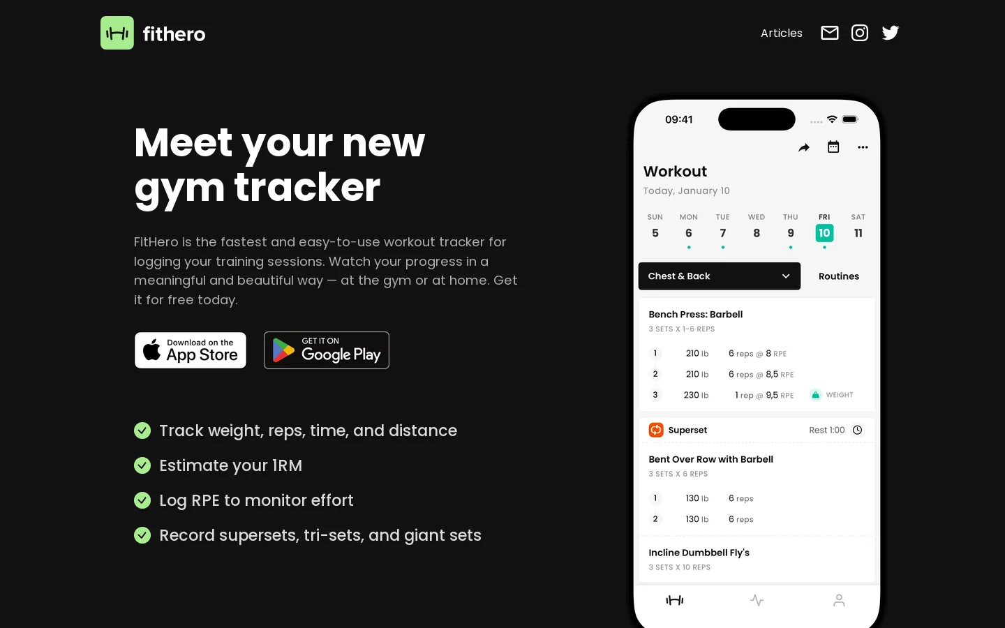 FitHero Homepage screenshot