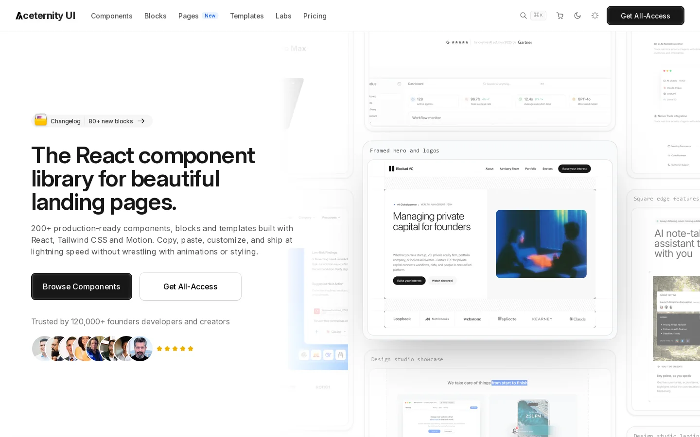 Aceternity UI — React & Tailwind CSS Component Library Homepage screenshot