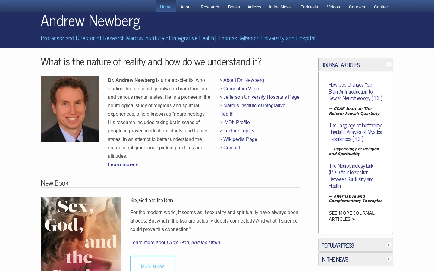 Andrew Newberg Homepage screenshot