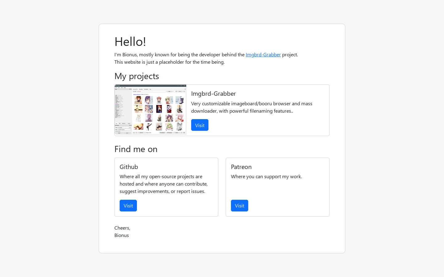 Bionus Homepage screenshot