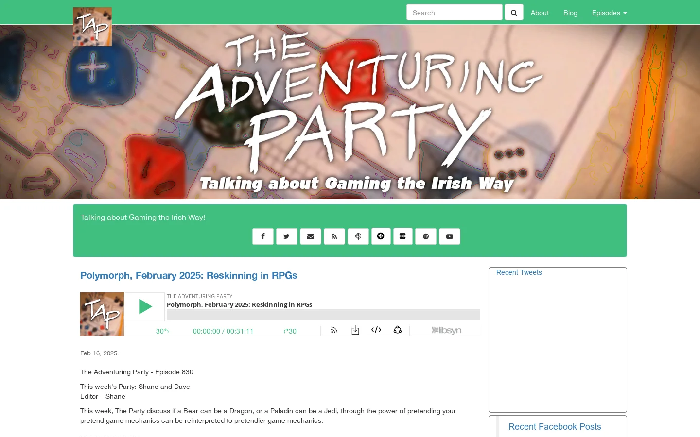 The Adventuring Party Homepage screenshot