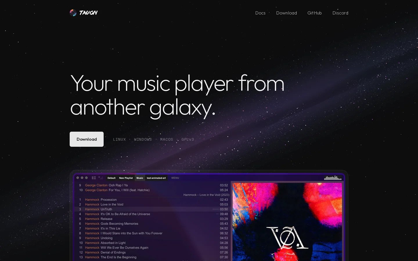 Tauon - Your music player from another galaxy Homepage screenshot