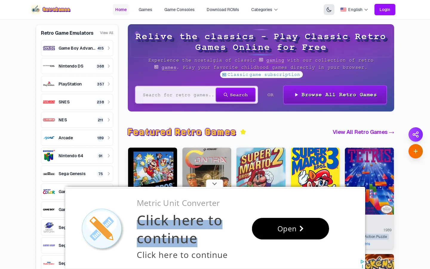 Retro Games - Play Classic Retro Games,Emulator Games Online for Free Homepage screenshot
