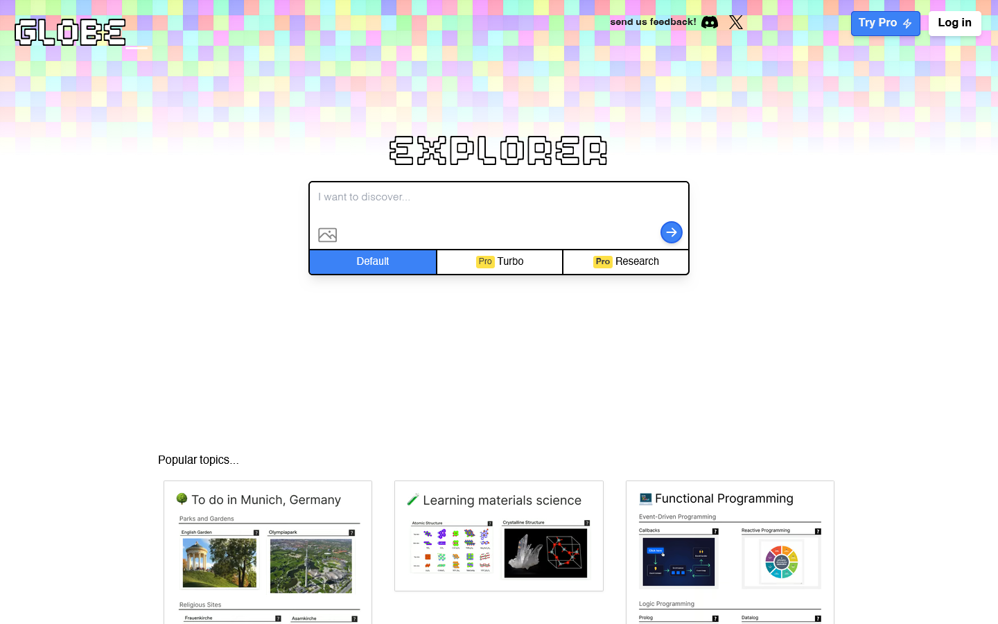 Globe Explorer Homepage screenshot