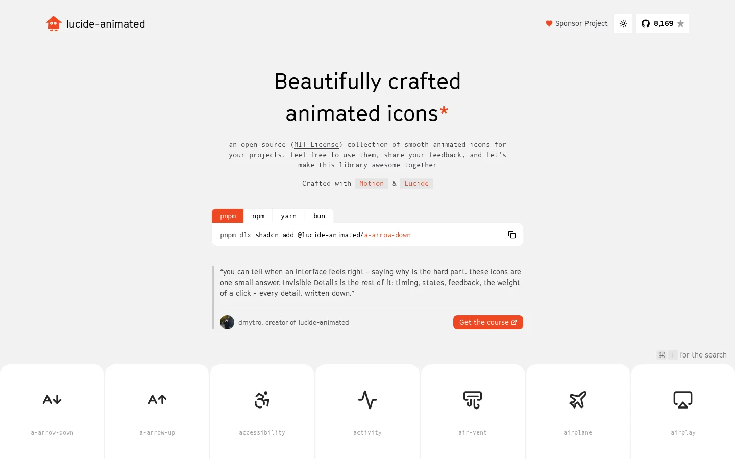 lucide-animated Homepage screenshot