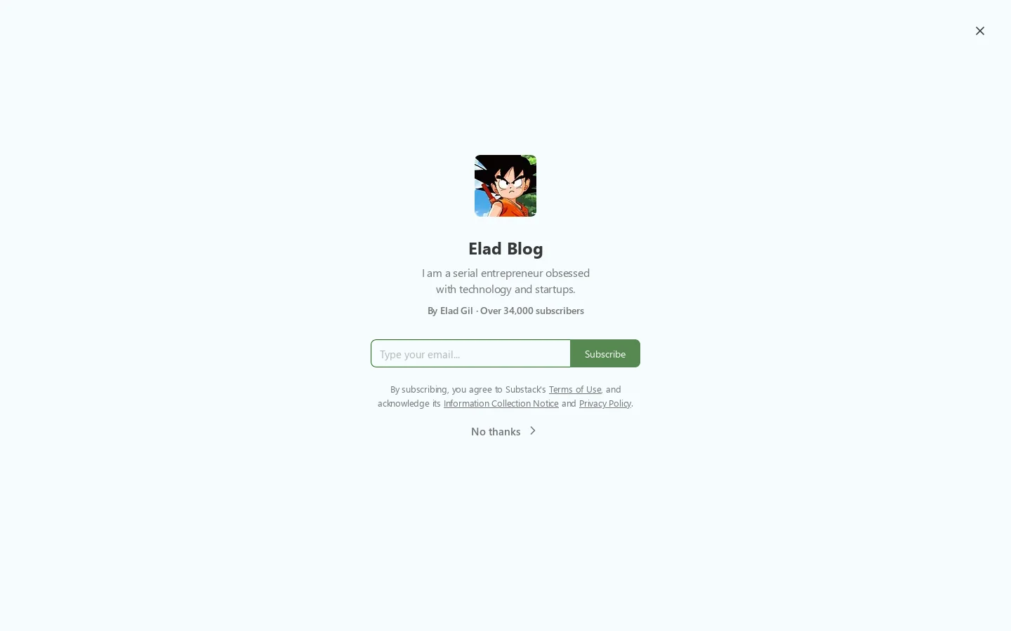 Elad Blog | Substack Homepage screenshot