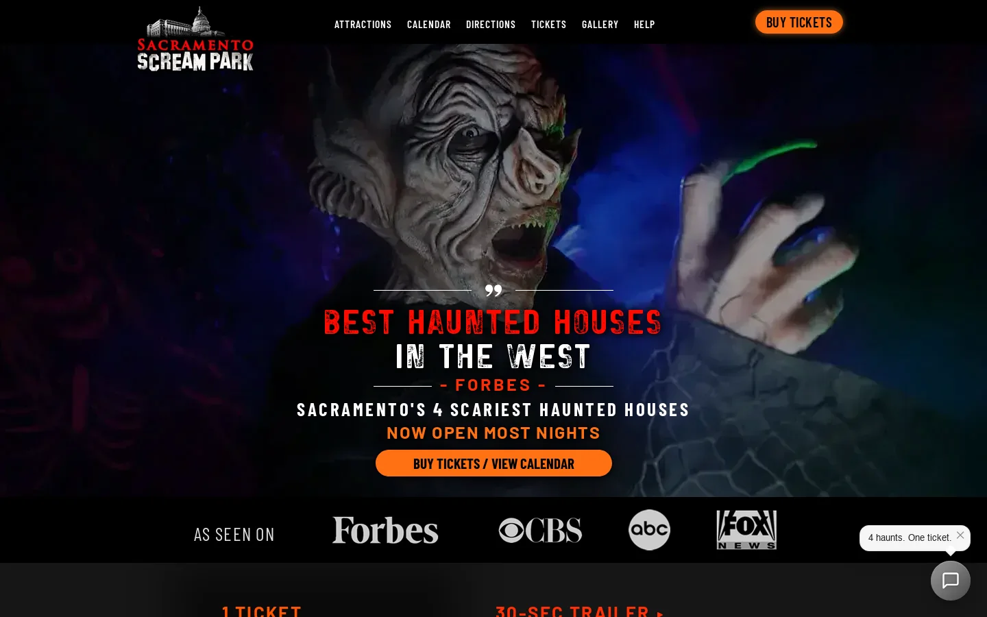 Sacramento Scream Park Homepage screenshot