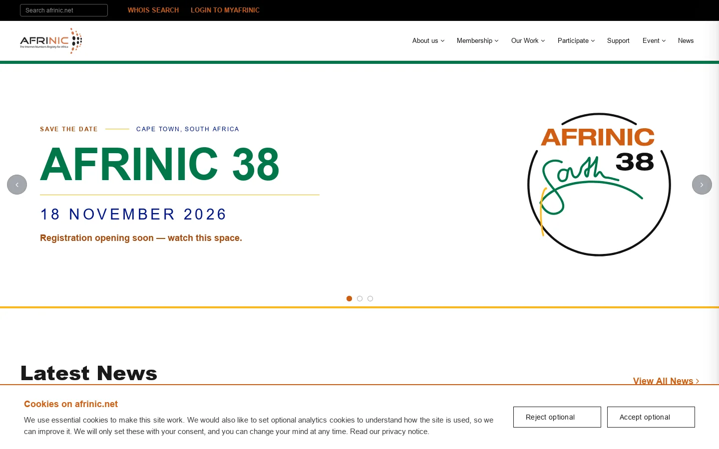 AFRINIC Homepage screenshot