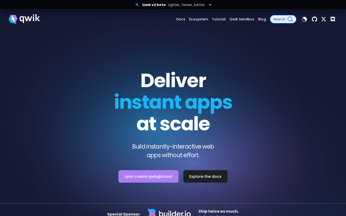 Framework reimagined for the edge! 📚 Qwik Documentation Homepage screenshot