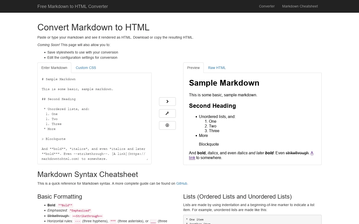 Free Markdown to HTML Converter Homepage screenshot