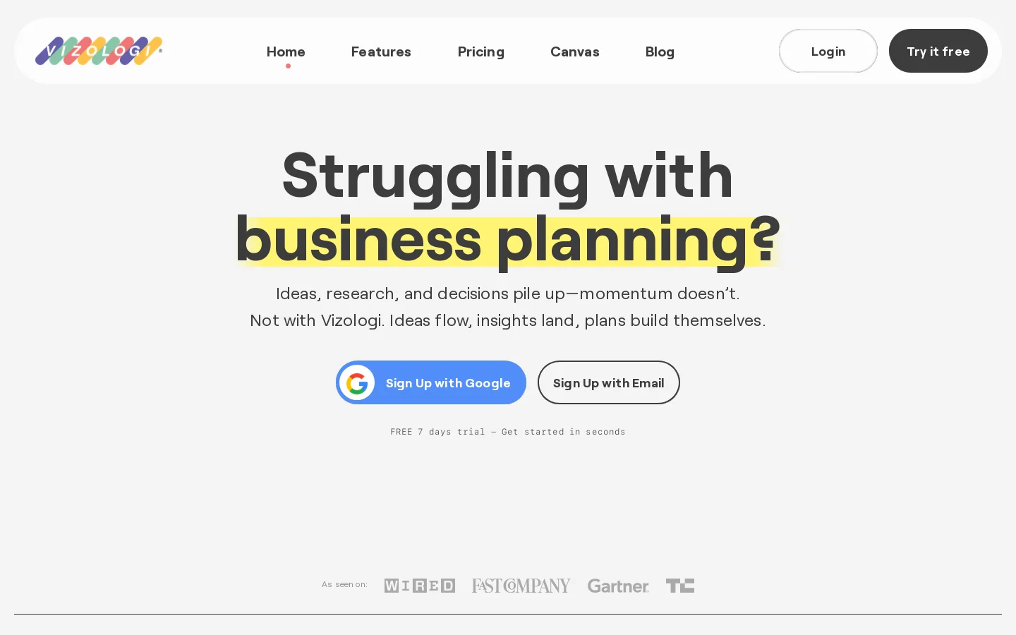 Vizologi Homepage screenshot