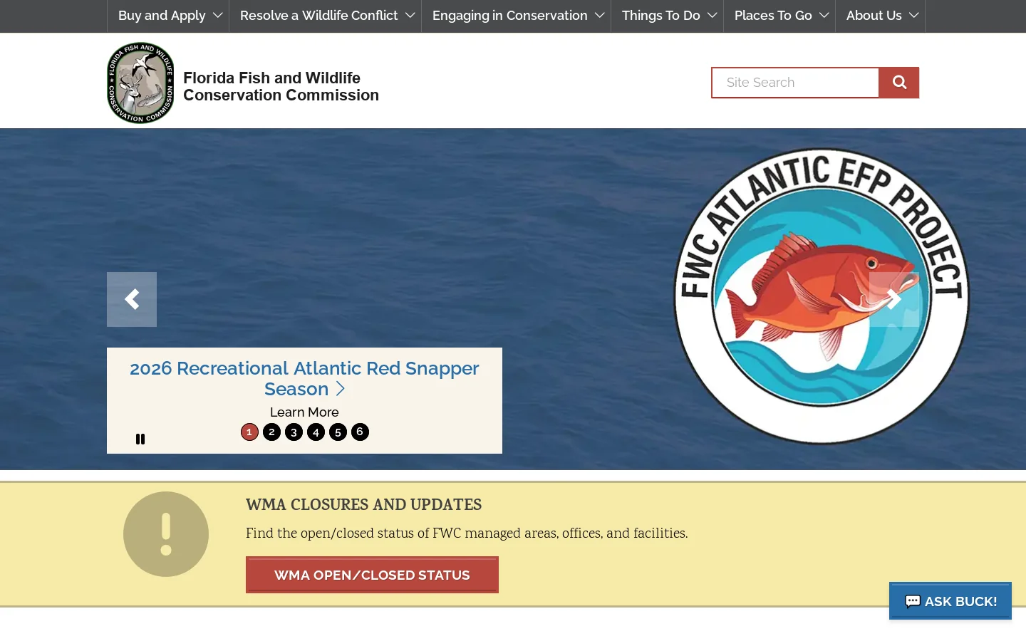 Florida Fish and Wildlife Conservation Commission | FWC Homepage screenshot