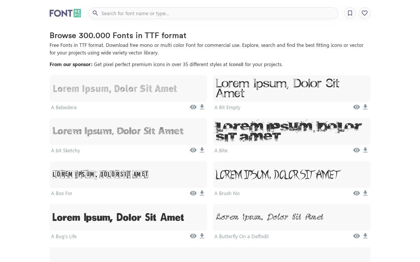 FONT Repo Homepage screenshot
