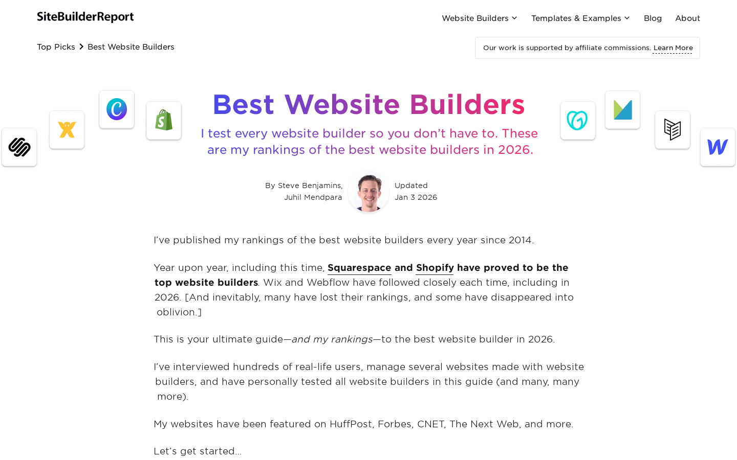 The Best Website Builder: Reviews & Rankings (2026) Homepage screenshot