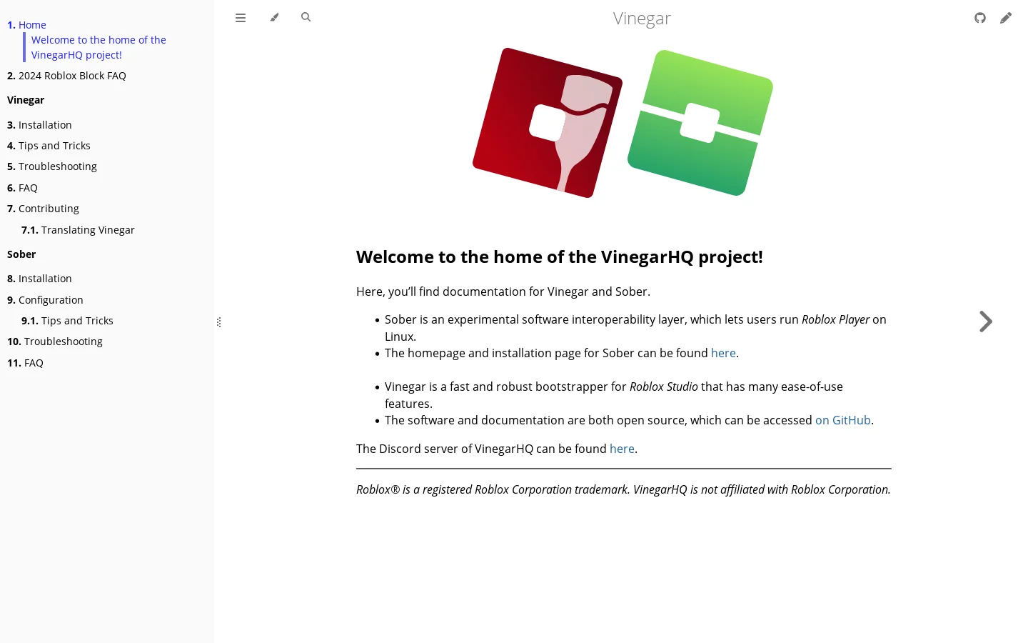 Home - Vinegar Homepage screenshot