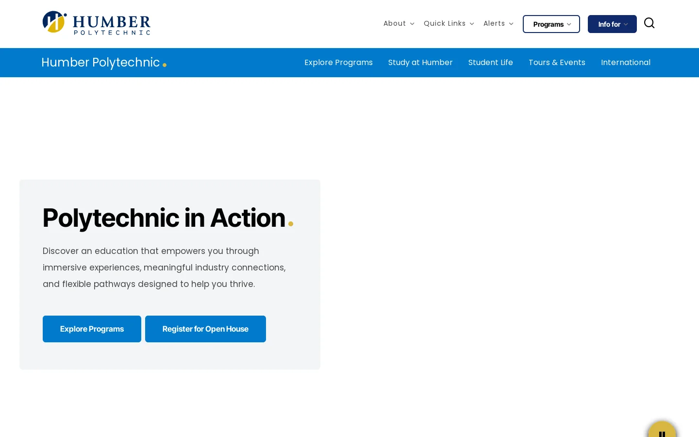 Humber Polytechnic Homepage screenshot