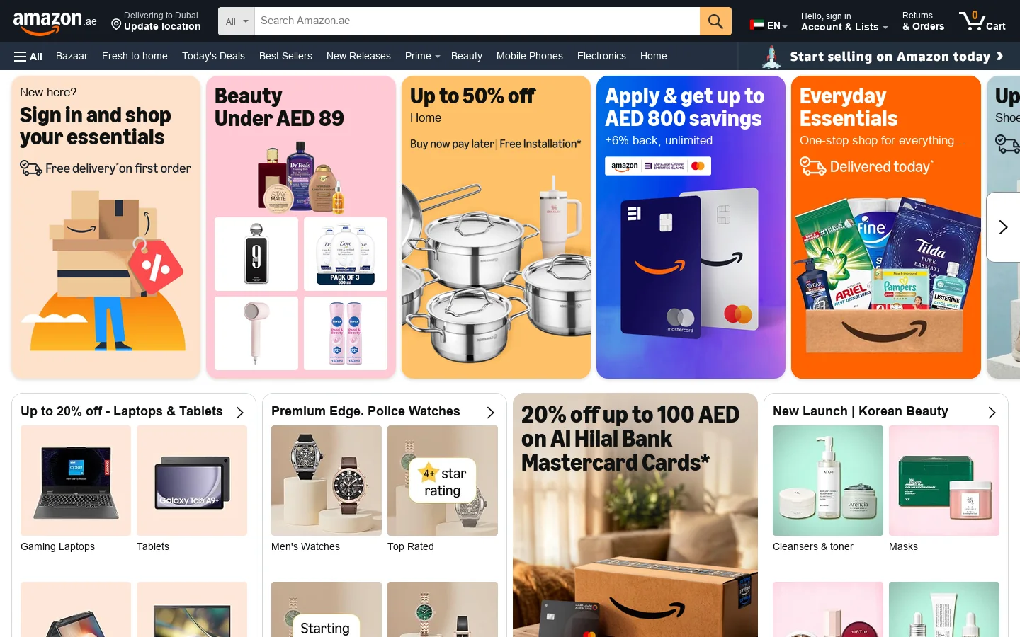Amazon.ae Homepage screenshot