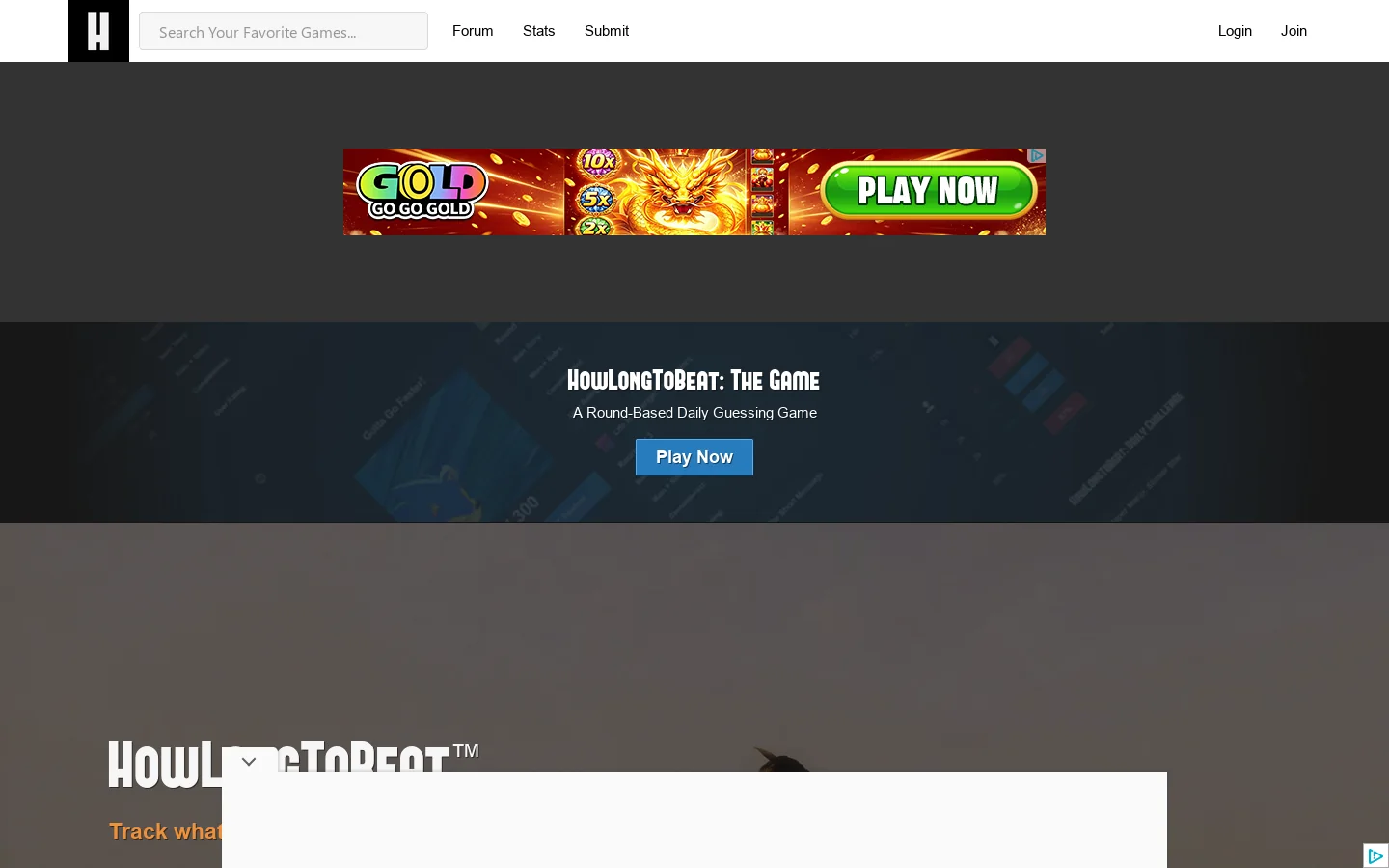 HowLongToBeat.com Homepage screenshot