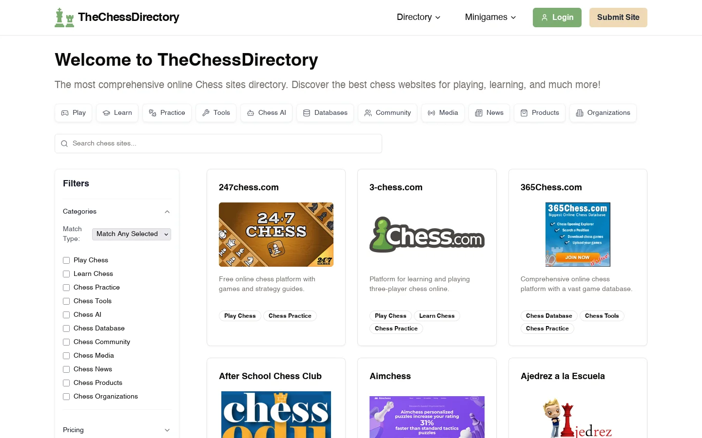 TheChessDirectory Homepage screenshot