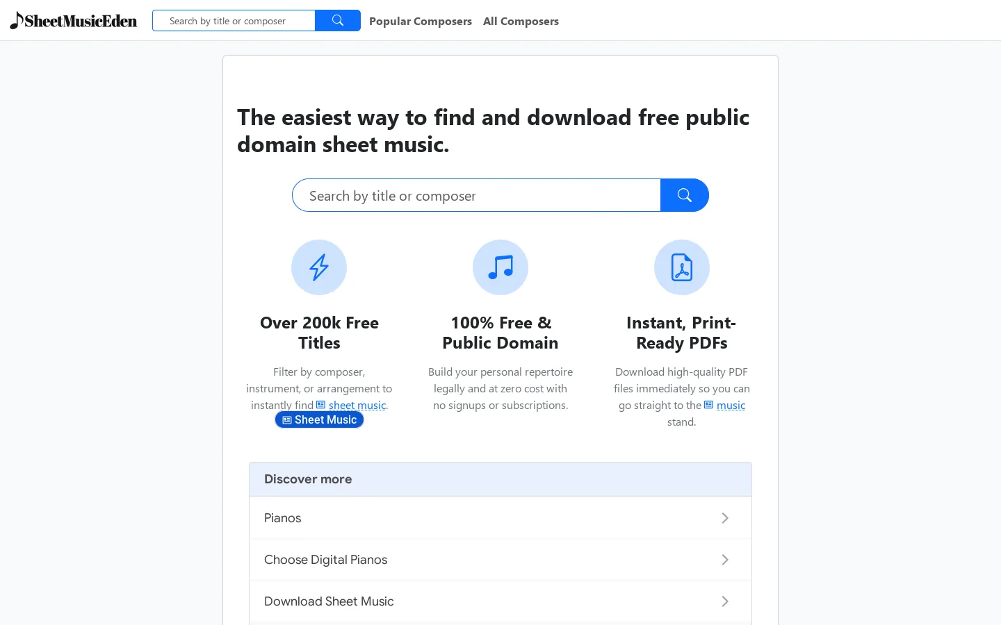 SheetMusicEden.com Homepage screenshot