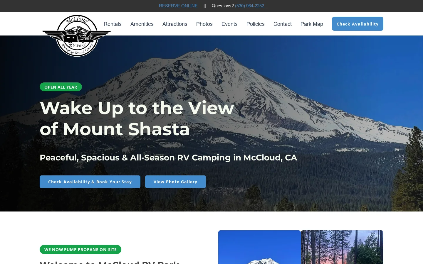 McCloud RV Park Homepage screenshot
