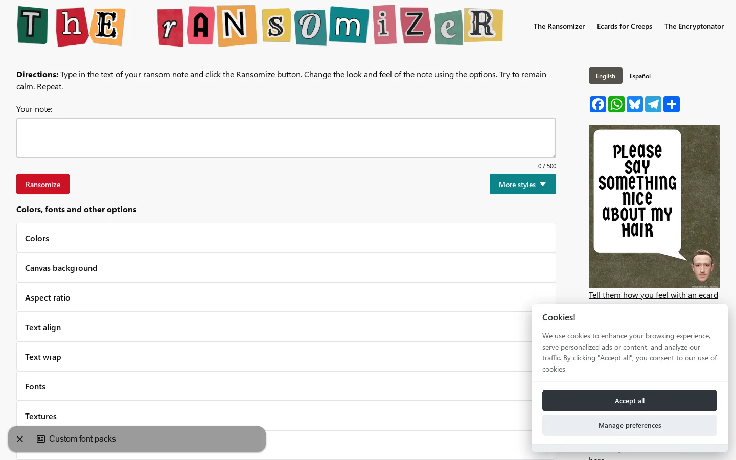 The Ransomizer - The best ransom note generator in the world Homepage screenshot