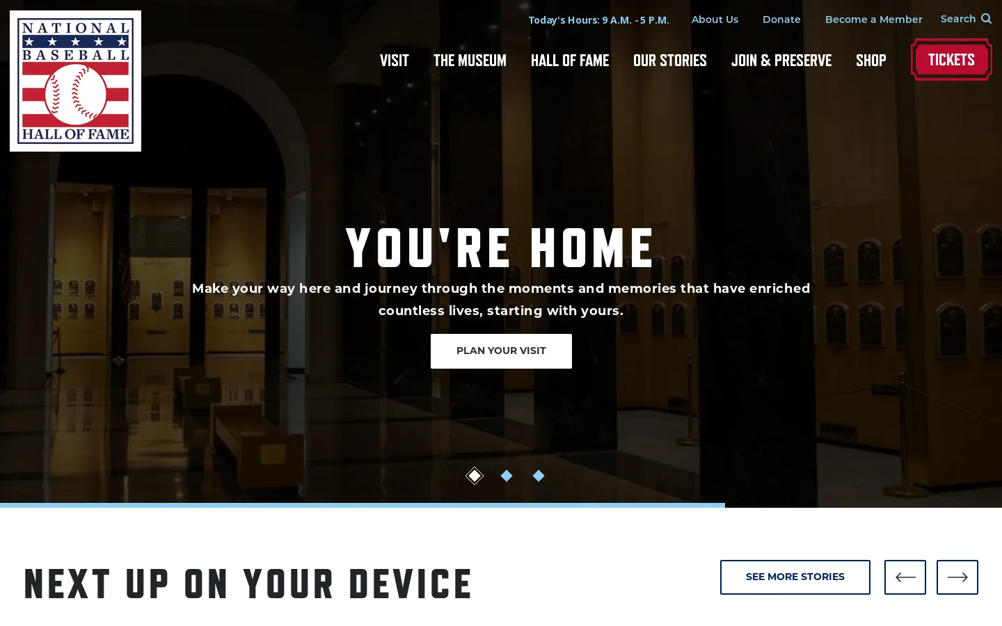 Baseball Hall of Fame Homepage screenshot