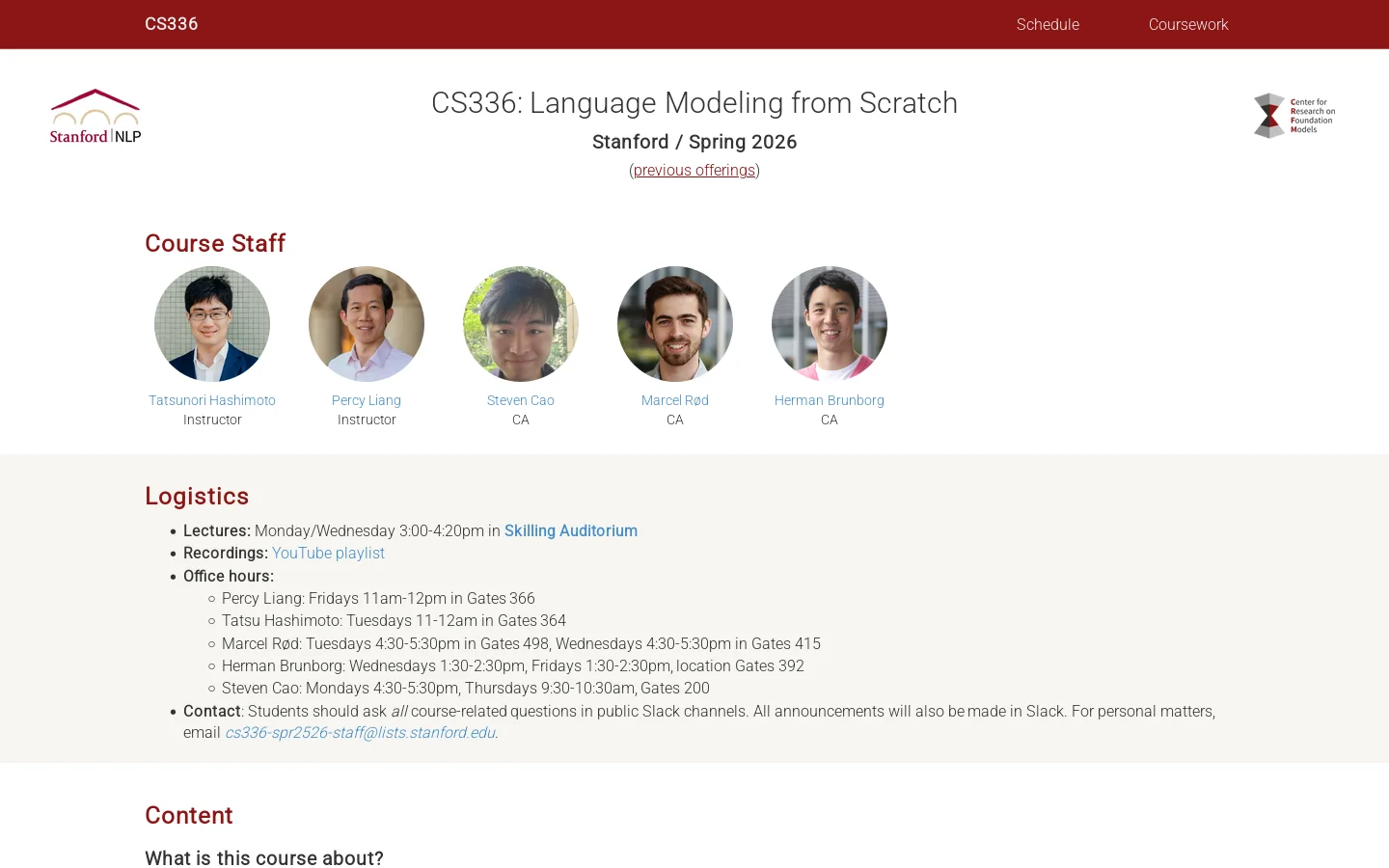 Stanford CS336 | Language Modeling from Scratch Homepage screenshot