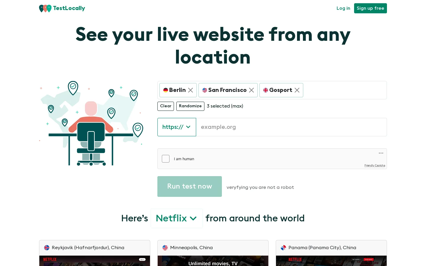 TestLocally Homepage screenshot