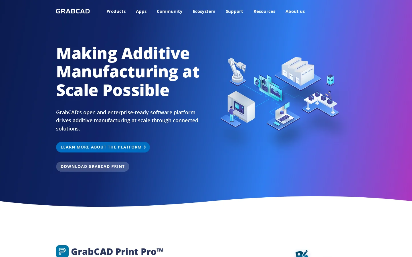 GrabCAD Making Additive Manufacturing at Scale Possible Homepage screenshot