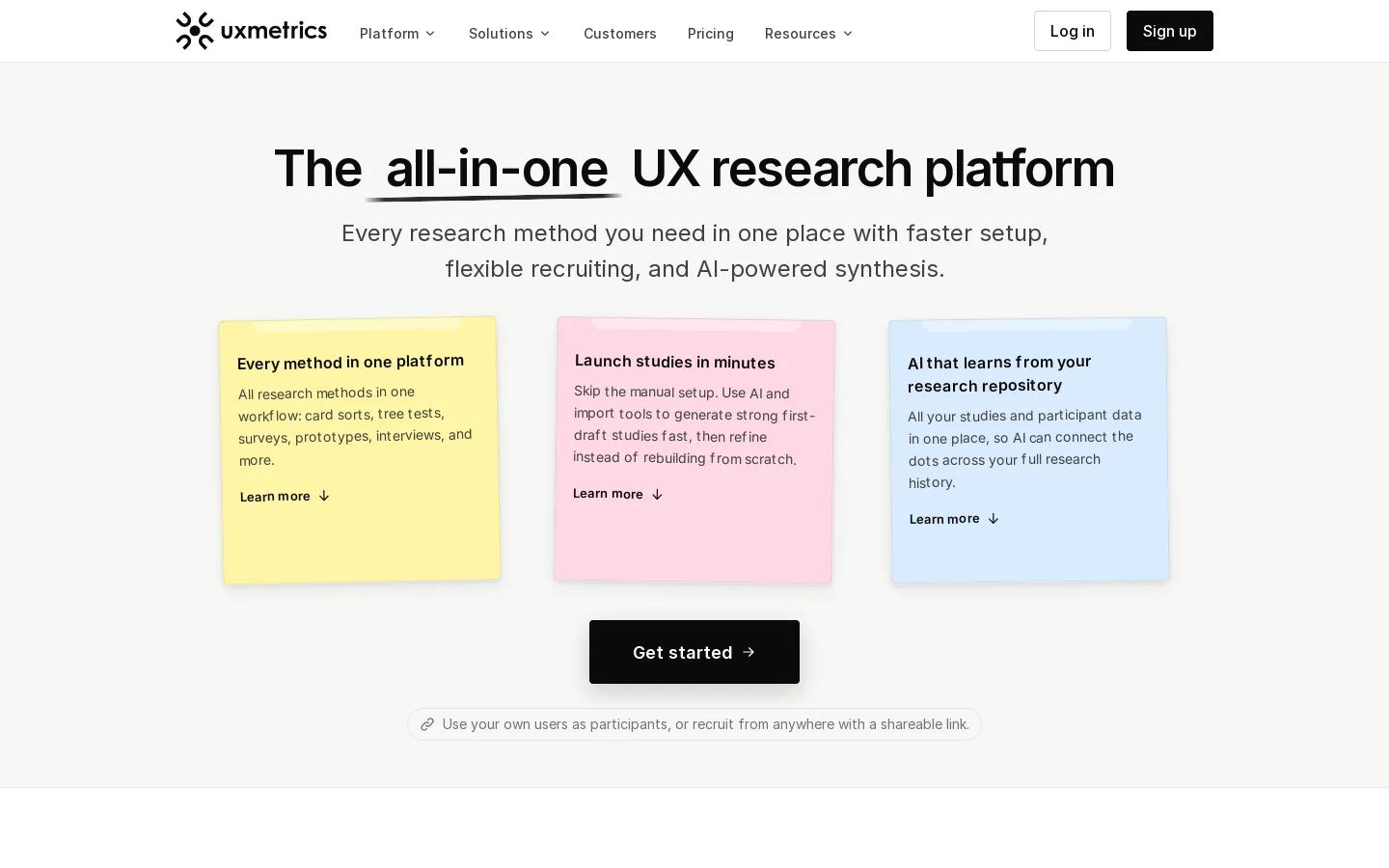 UX Metrics Homepage screenshot