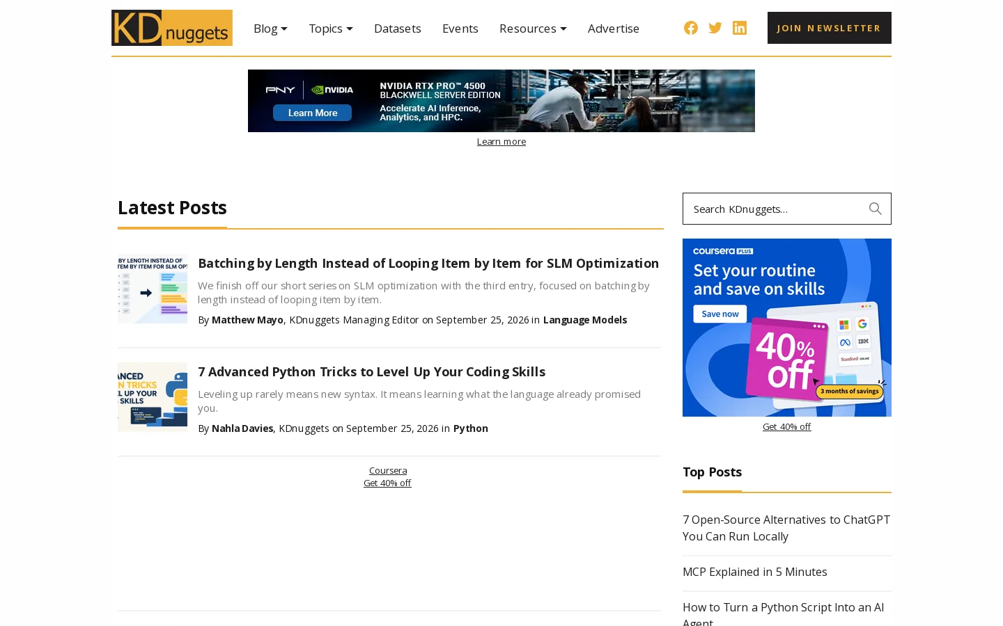 KDnuggets Homepage screenshot