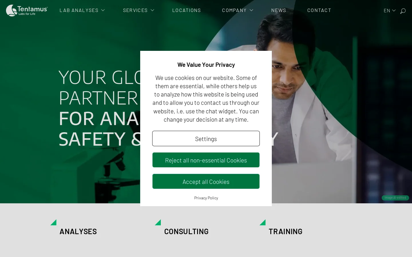 Tentamus UK Homepage screenshot