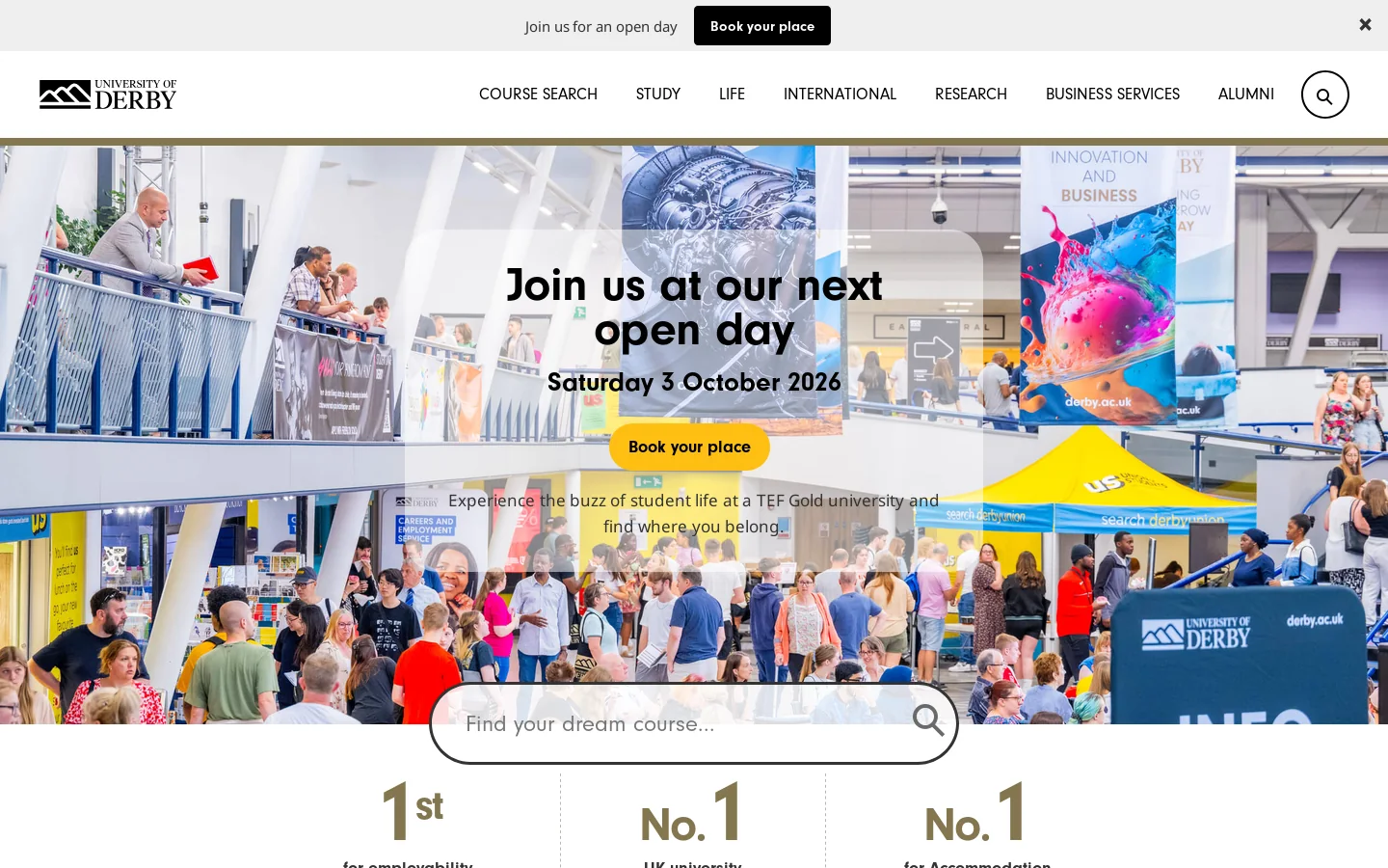 University of Derby - BA, BSc, FdA, FdSc, MA, MSc, PhD Degrees & Short Courses - University of Derby Homepage screenshot
