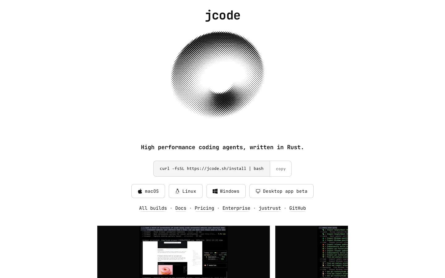 jcode Homepage screenshot
