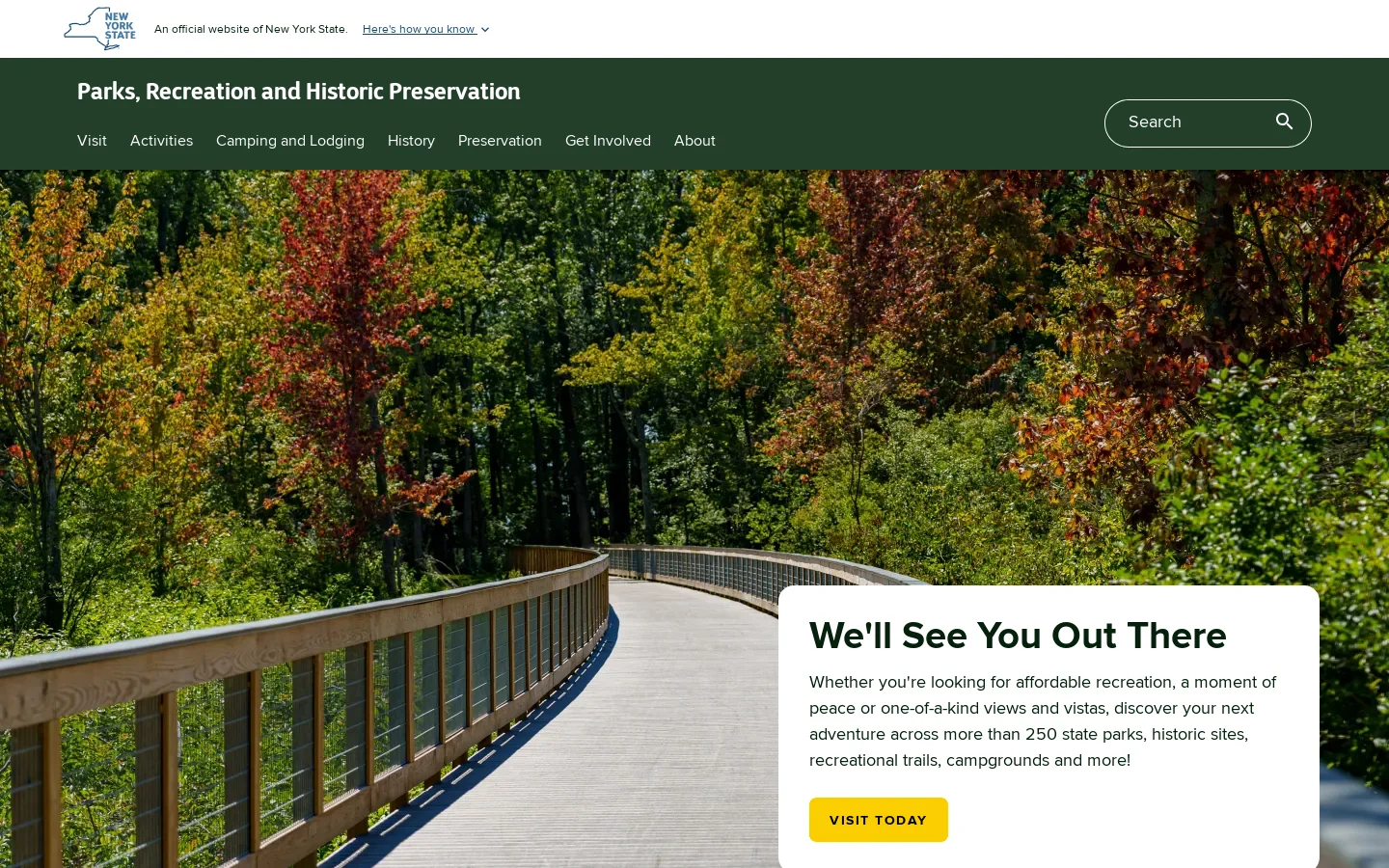 New York State Parks, Recreation & Historic Preservation Homepage screenshot